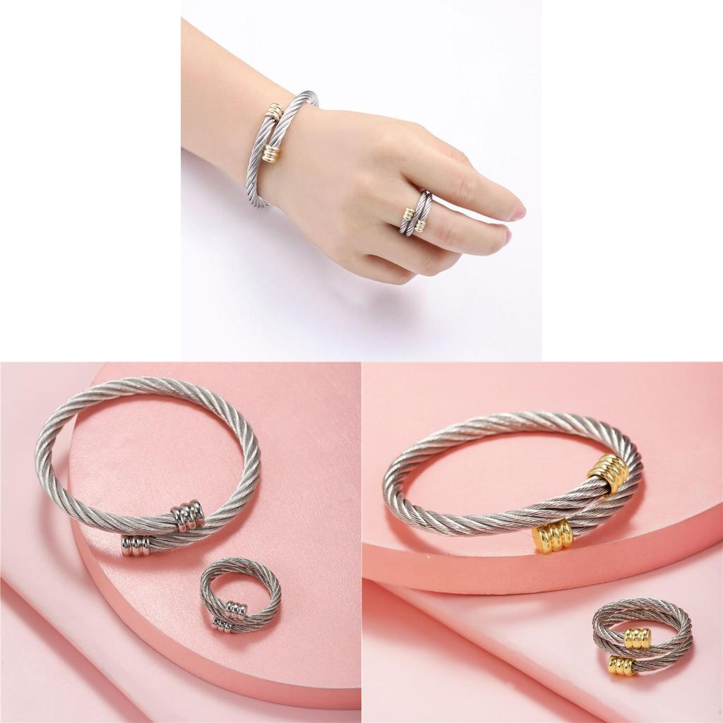 Stainless Steel Geometric Couple Bracelets And Rings Set For Gift Travel Souvenir