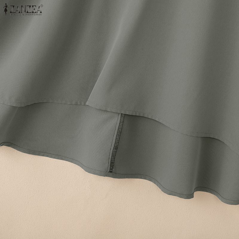 ZANZEA Women Stand Collar Loose Casual Long Sleeve Patchwork Blouse