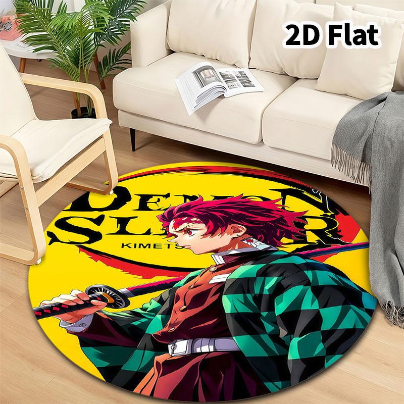 Demon Slayer Kimetsu No Yaiba Round Area Rug Carpet Rug For Living Room Bedroom Sofa Playroom Decor Nonslip Floor Mat