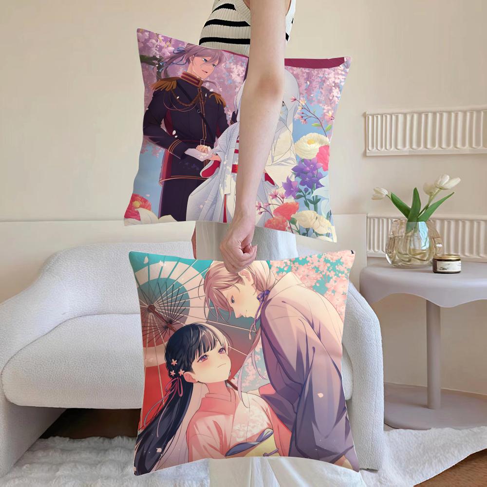 Anime M-My Happy Marriage Cushion Cover Breathable Linen Pillowcase Summer Odorless Eco-Friendly Invisible Zipper Washable