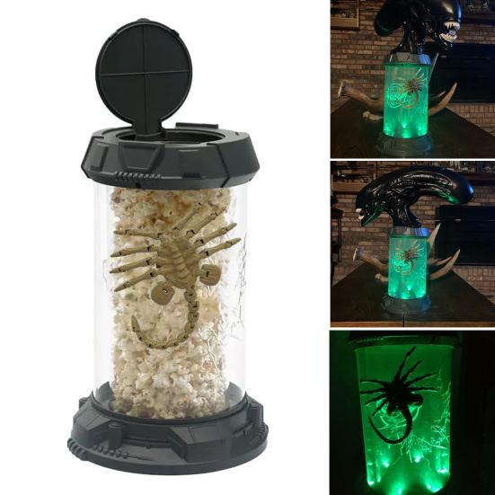 Facehugger Popcorn Bucket LED Alien Octopus Tentacles Stasis Chamber Tank Gotycka dekoracja pulpitu Wystrój domu