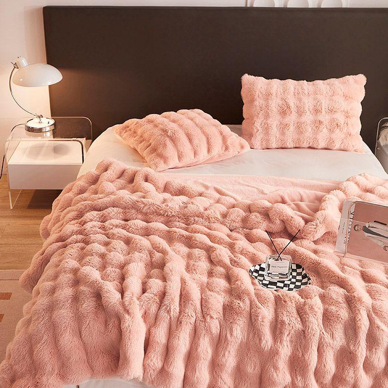 G5Z Thickened Warm Faux Fur Rabbit Fleece Blanket, Anti-Static Milk Velvet Throw for Sofa or Nap