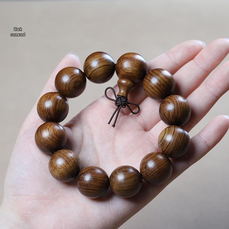 Men's Small-Leaf Red Sandalwood & Green Sandalwood Bracelet with Yellow Rosewood and Ebony Buddhist Beads 2.0".