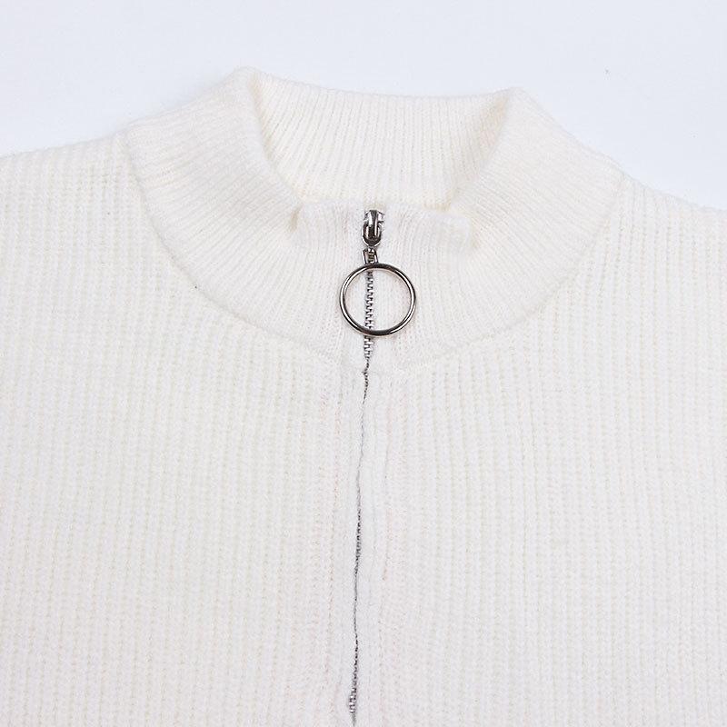 Striped Sweater Women Knitted Pullovers Autumn Winter Fashion Zipper Jumpers Long Sleeve Half High Collar Loose Pullover