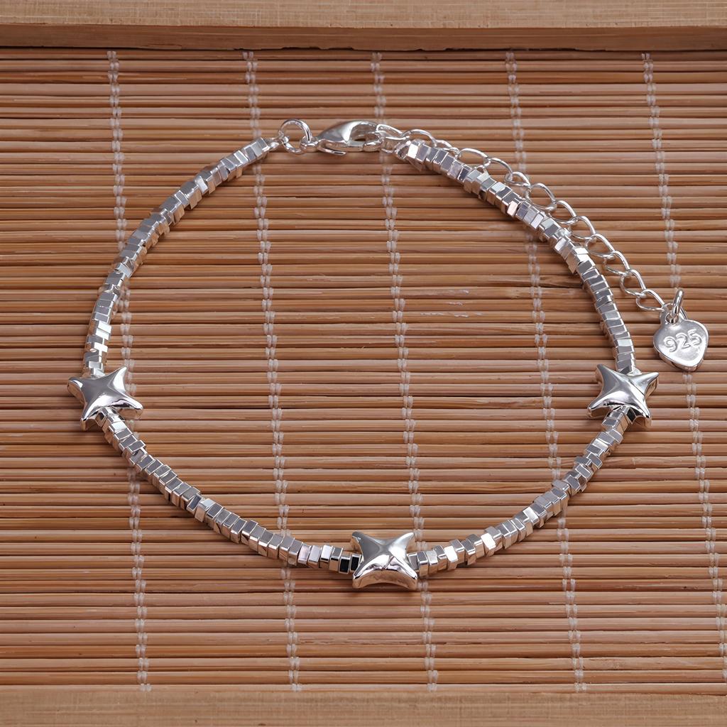 VENTFILLE 925 Sterling Silver Star Bracelet Fashion Korean Five-pointed Star Crystal Double Bracelet