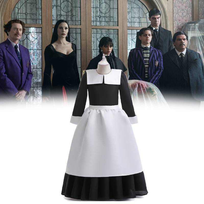 Wednesday Cosplay Girl Dress Set With Satin Fabric For Middle School Girls