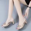 Women's Summer Clip On Middle-High Heel Slippers Casual Fish Mouth Bow Outdoor Slim Heels Sandals 35-42
