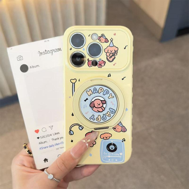 Headphones, Record Puppy, Suitable for Apple Promax Mobile Phone Case, Rotating Bracket, Huawei Xiaomi Vivo Soft Case.