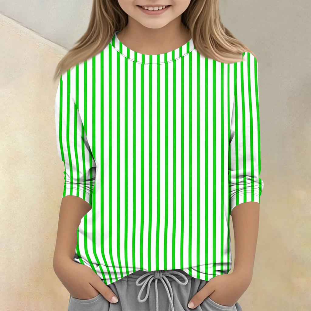 Long Sleeve Crew Neck Striped T Shirt for Kids Soft Breathable Fabric Casual Fit Comfortable Everyday Wear Top