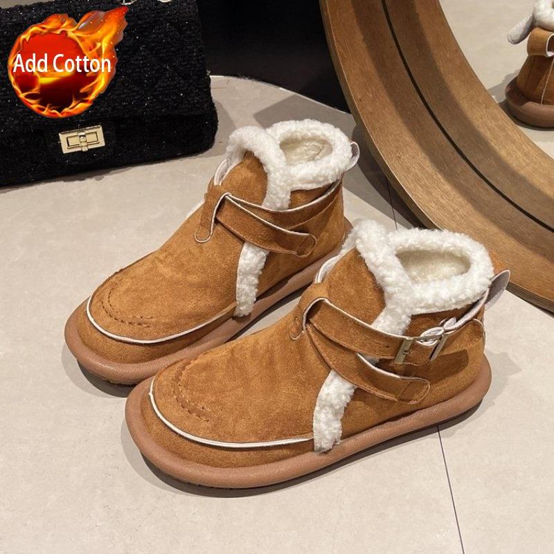 

Зимние женские туфли на плоской подошве с круглым носком, модные ботильоны на флисовой подкладке, высокое качество, новинка 2025, шикарные и элегантные зимние сапоги для женщин 40