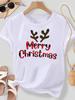 (Asian Size) Lovely Watercolor Cute Merry Christmas New Year Women's Top T Tee Festival O-neck Clothing Print Fashion Ladies Graphic T-shirts