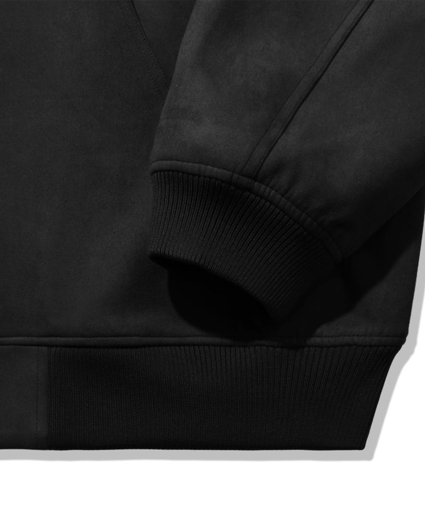 Trillion Leather Patch Suede Work Zip-Up Hoodie_Black