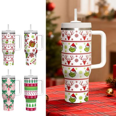 New Stainless Steel Car Cup Ice Bar Christmas 40oz Coffee Travel Cooler Handle Insulated Cup.