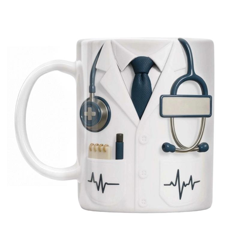 Personaliseer Keramische Koffiemok met Doktersnaam met 3D Stethoscoop Hartslag Patroon Mok Cadeau voor Ziekenhuis Professionals