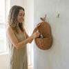 Handwoven Pear Shaped Wicker Wall Basket Natural Storage for Entryway Bathroom Kitchen Nursery Decor