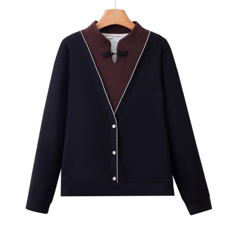 Mom Spring and Autumn Medium Bottom Shirt Long Sleeve Shirt New Medium Elderly Simple Knitted Sweater