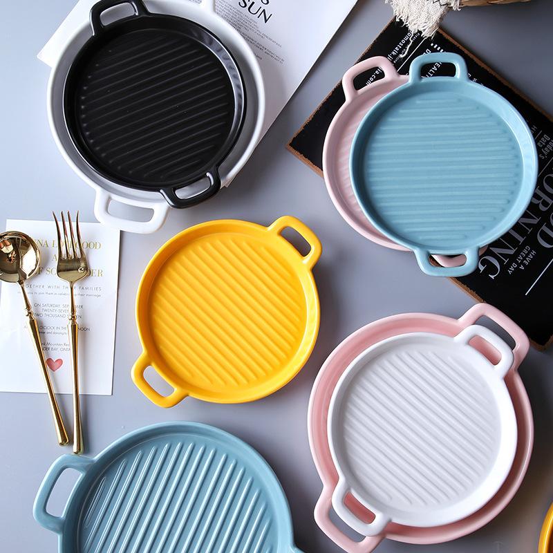 Ins Nordic Plate Personality Home Hotel Restaurant Dish Plate Ceramic Binaural Baking Plate Pizza Plate Fruit Plate Tray