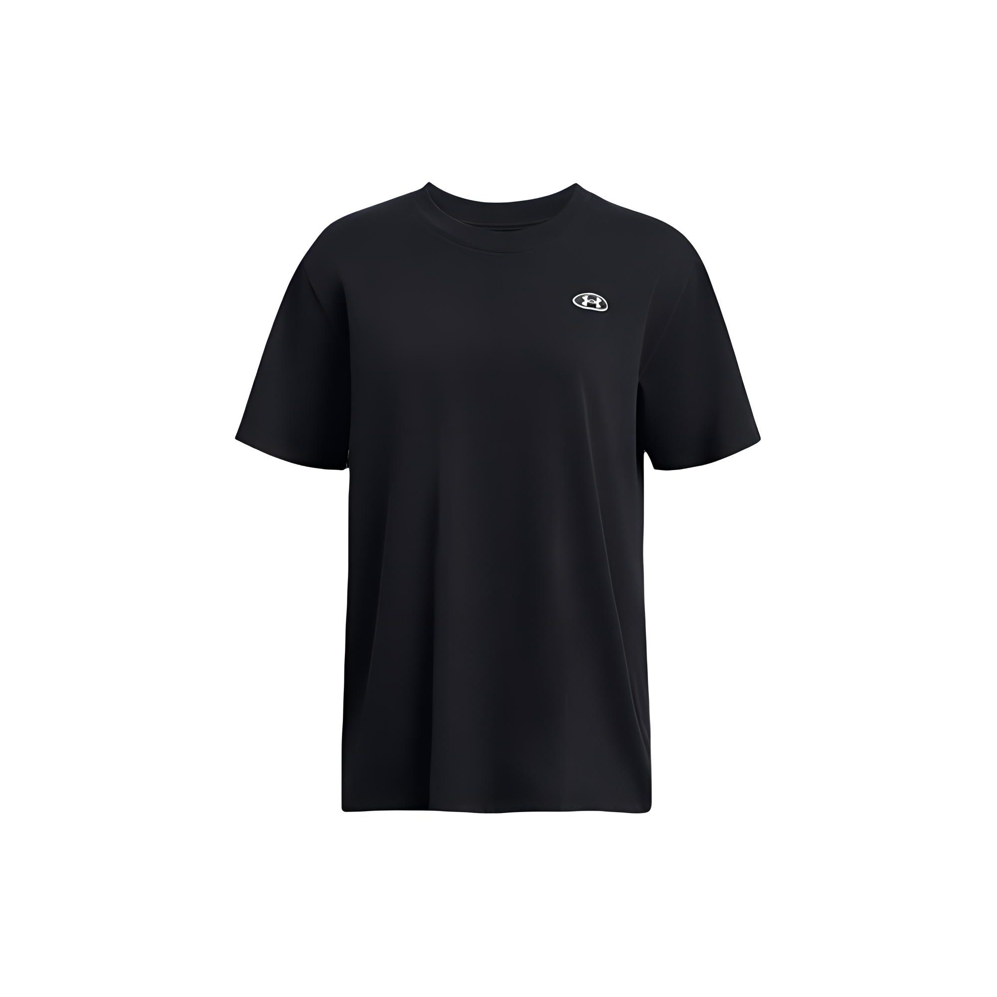 

Under Armour Повседневный свободный свитер с круглым вырезом и коротким рукавом с логотипом, женские топы, черный цвет 1383045-001 S