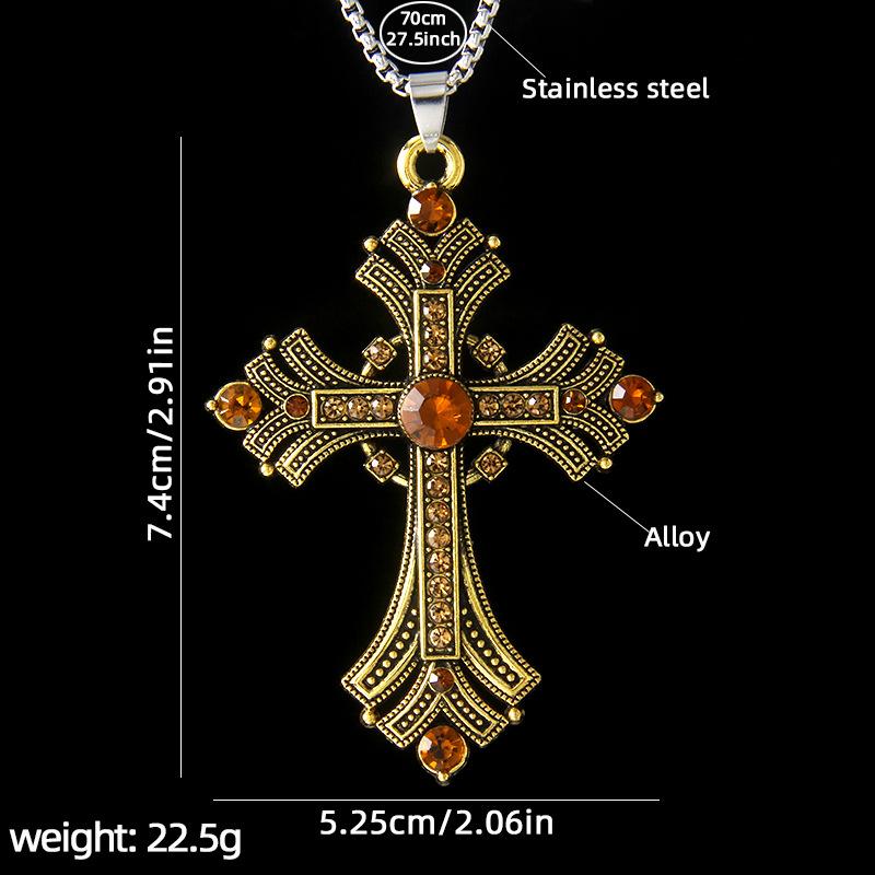 Collana con Ciondolo a Croce Borchiato di Diamanti Stile Gotico Y2K in Acciaio Inossidabile, Catena Lunga e Grande Colorata Personalizzata Vintage per Maglione da Uomo