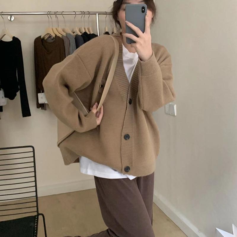 Sweater Cardigan Female Autumn and Winter V Neck Vintage Sweater Cardigan Coat Women Versatile Loose Knitted Sweater Outwear