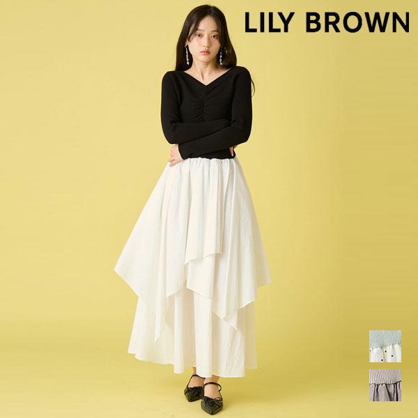 New item 10% OFF LILY BROWN Dress 26 Spring/Summer Knit Docking Dress Long Sleeve Maxi Length Flare lwno261060