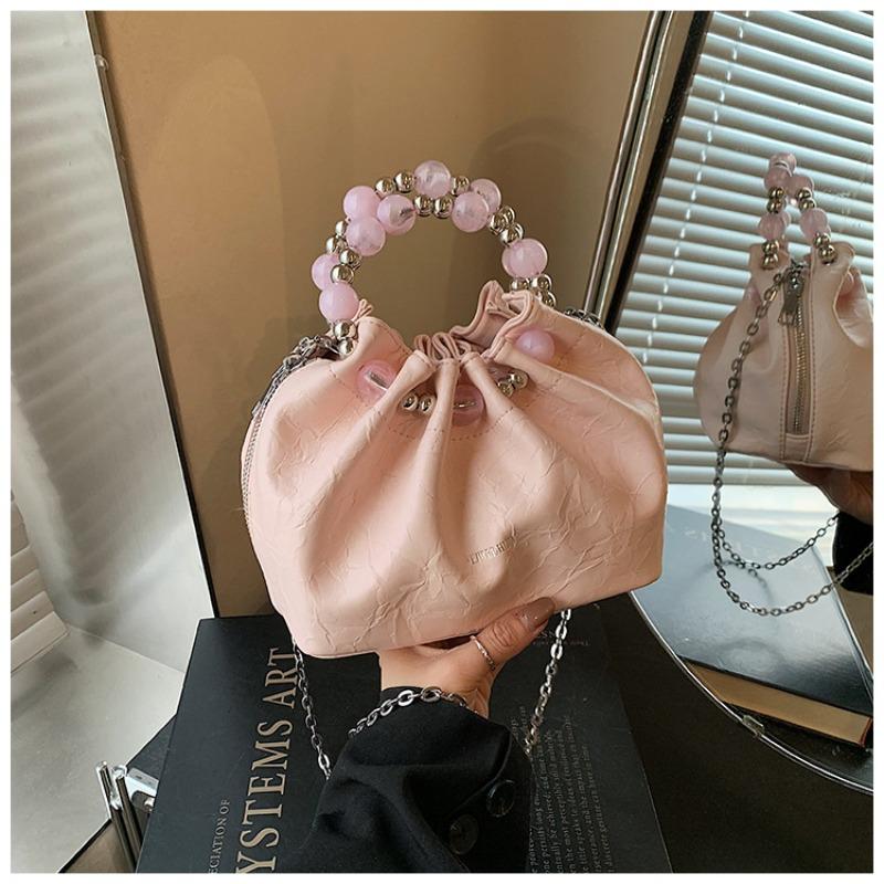 

Women s bag new pearl handbag fashion pleated shoulder bucket bag tide розовый