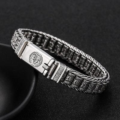 Persönlichkeit Vintage Stil Sechs Zeichen Mantra Rotary Herren Trommel Silber Kette Herren Armband