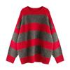 Utumn Vintage O Neck Knitted Pullovers Sweater Women Loose Casual Contrast Striped Sweaters Winter Warm Knitwear Jumpers 28594