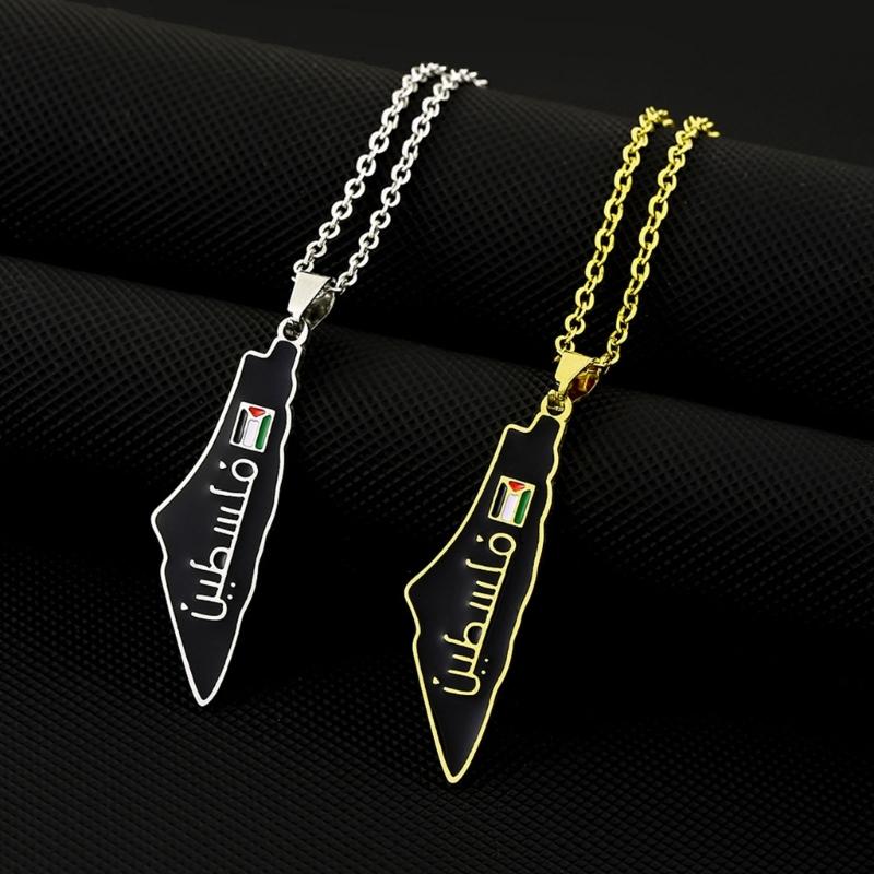 Unique ISR Map Pendant Necklace PLE Adjustable Chain Necklace Stainless Steel Material Suitable for Fashionable Outfits