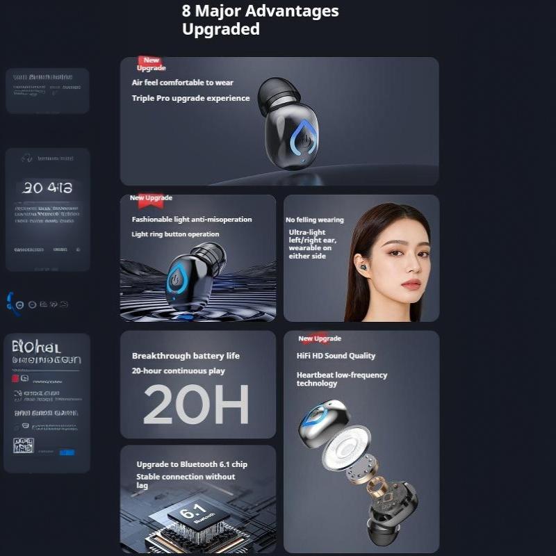 V08 Bluetooth 6.1 Earbuds Wireless Earphones In-Ear Single Earbuds Stereo Music Sports Headset With Microphone Invisible Earbuds