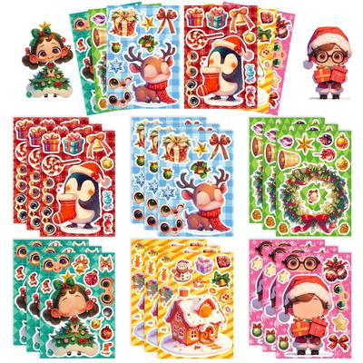 6 Fotos/Packung Neue Produkte Weihnachts-Thema Aufkleber Puzzle Gesichtswechsel Aufkleber Cartoon Niedliche Charakter-Ausdruckswechsel