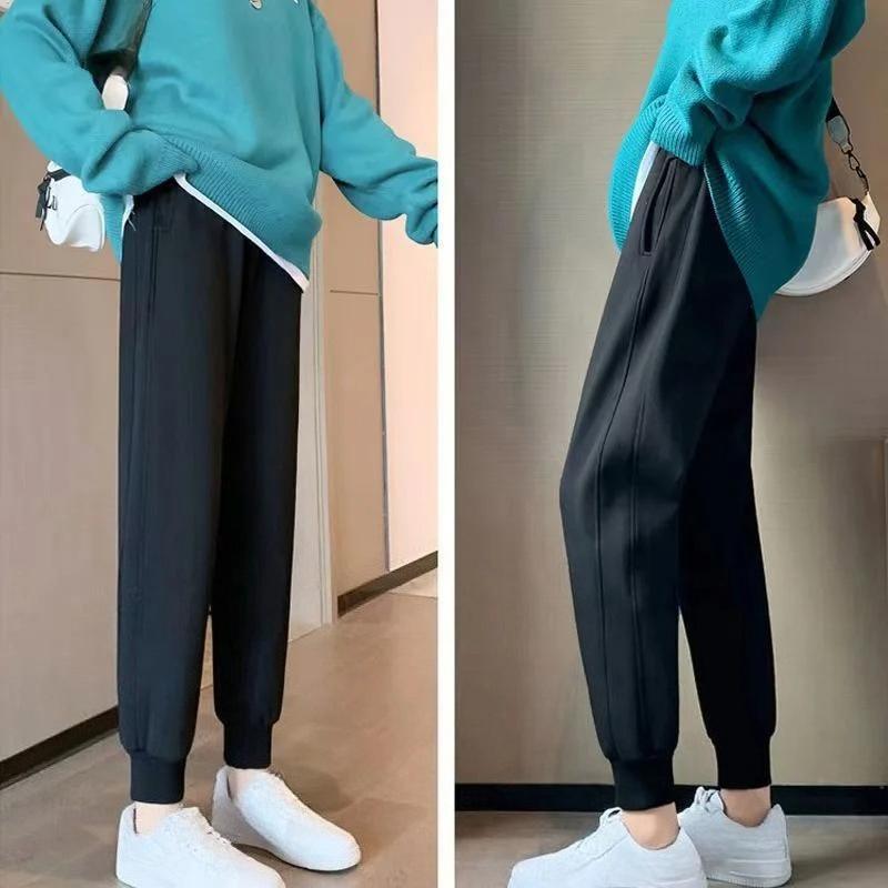 Women Thicken Cotton Sweatpants Autumn Winter Elastic Waist Bundle Foot Straight Trousers Fleece Warm Loose 5XL Casual Pants
