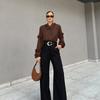 Spring Autumn Fashion Women's Cotton Blouse Long Sleeve Lantern Sleeve Ruffle Accent Loose Fit Chic Top Elegant Everyday Shirt