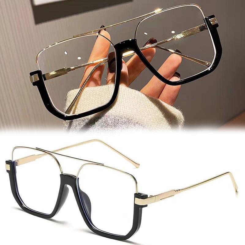 Retro Double Beam Large Frame Metal Sunglasses For Women Men fashion Square Brown Driving Glasses Outdoor Shades UV Resistance