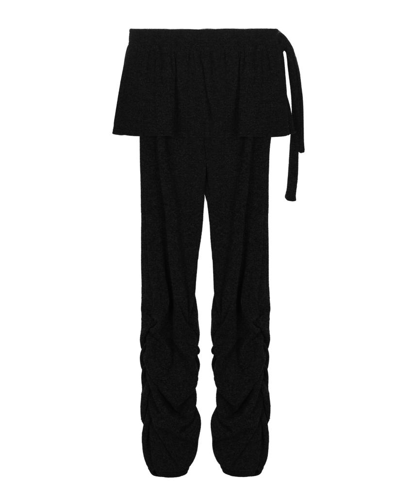 Nigaennikol Shirring Layered Skirt Pants_Black