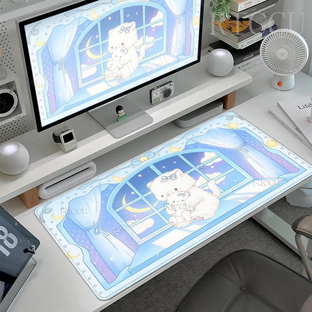 Rosa Kawaii Katze Mauspads Schreibtischteppich Niedliche Mauspads XXL Große Mauspads Genähte Kante Tischdecke Original Spielmatten Hohe Qualität