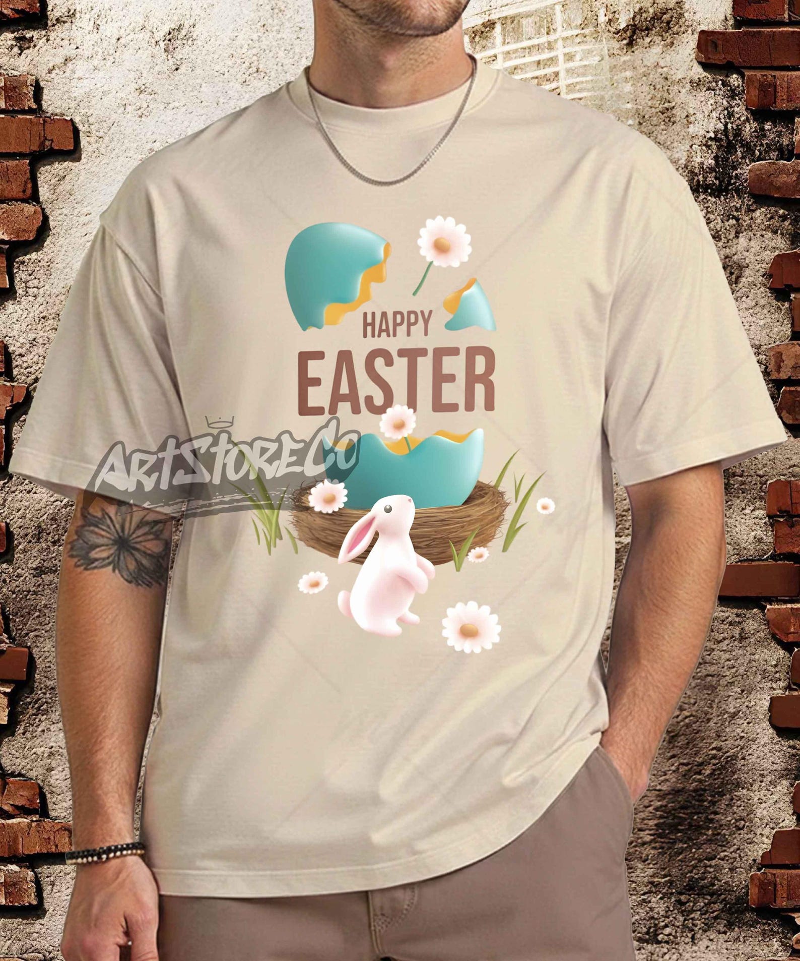 Happy Easter Bunny Egg Nest T-Shirt, Vintage Holiday Apparel XL