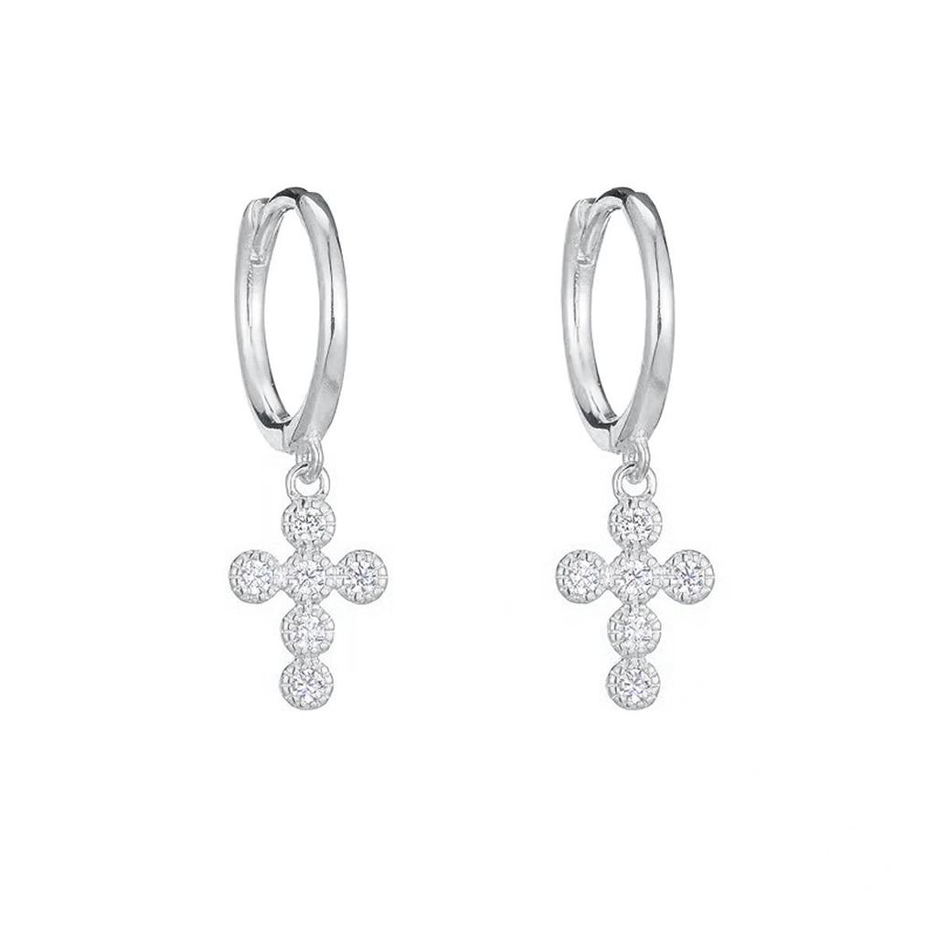 S925 Sterling Silver Zirconia Cross Earrings - Elegant, Simple, and Versatile European & American Design