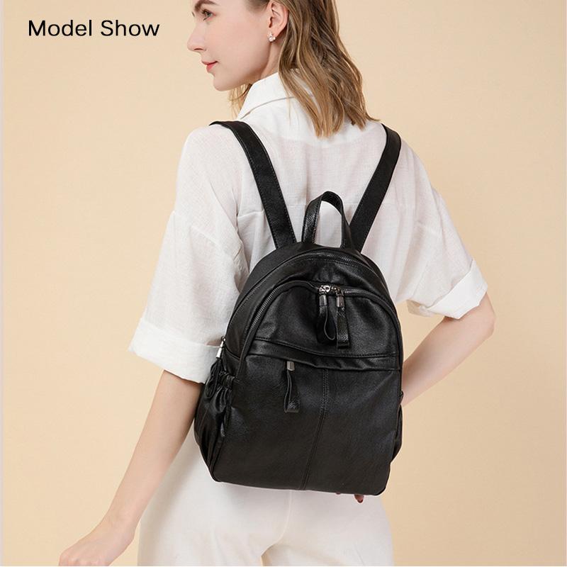 2025 Genuine Leather Backpack Unisex Cowhide Daypack With Bear Ornament High Capacity Anti-theft Men/Women Backpacks School Bag