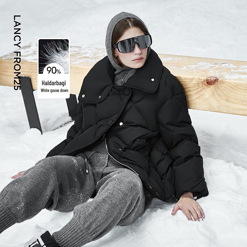 

LANCY Women s White Goose Down Lapel Jacket 2XL