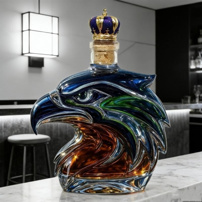 Premium Whiskeys Aerators Gift Set For Football Fan Feature Intricate Seahawk Sculpture And Durable Glass Construction