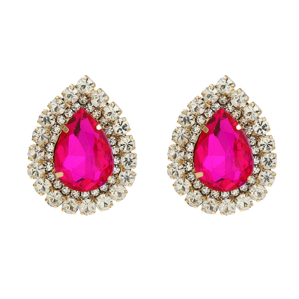 Spring 2024 New Metal Glass Rhinestone Heart Stud Earrings Engagement Party Luxury Jewelry Women's Elegant Shiny Accessories