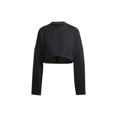 Moletom Feminino de Cor Sólida com Gola Redonda e Manga Curta Preto HS8121