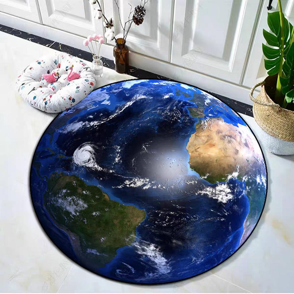 Round Sponge Carpet Earth Moon Mars Pattern Anti-Slip Floor Mat Bedroom Computer Chair Floor Mat Home Decoration