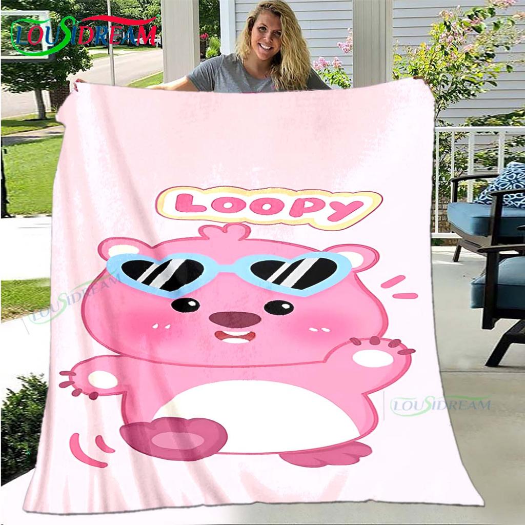 Hot Fashion Cartoon Pattern Blanket Flannel Thin Blanket Portable Home Travel Office Lunch Break Blanket L-Loopy Birthday Gift