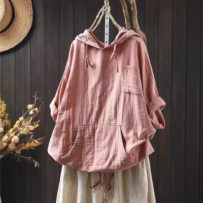 Camisetas Casuales de Algodón con Capucha para Mujer Manga Corta Camisetas de Verano 2025 Nuevas de Color Sólido Bolsillos Sueltos Suaves Camisetas de Algodón