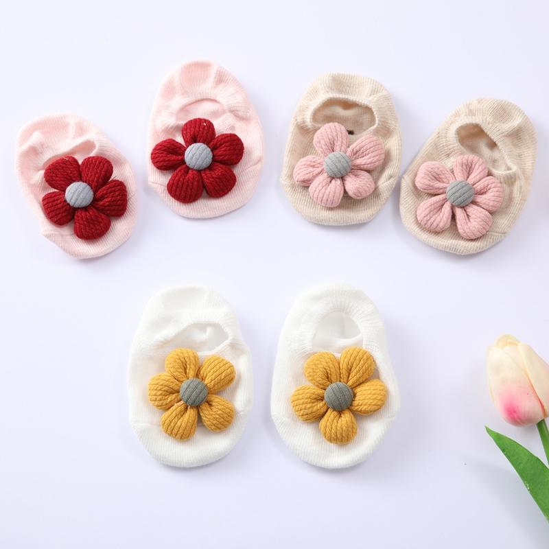 Baby Girl Knitting Flower Cotton Socks Anti-slip Floor Ankle Socks Lace Headband Set Newborn Gift Outfits