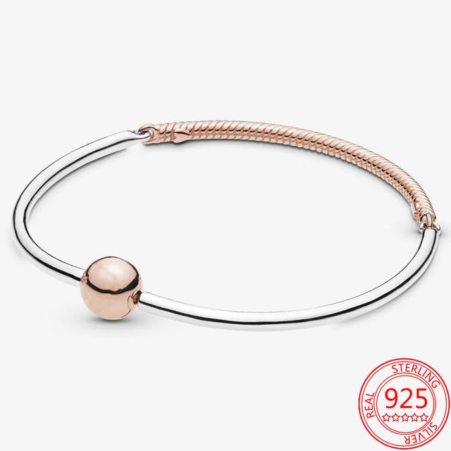 Authentic 925 Sterling Silver Infinite Knotted Heart T -Bar Strip Bracelet Multi -Snake Bangle Wedding Party Girls Fine Jewelry