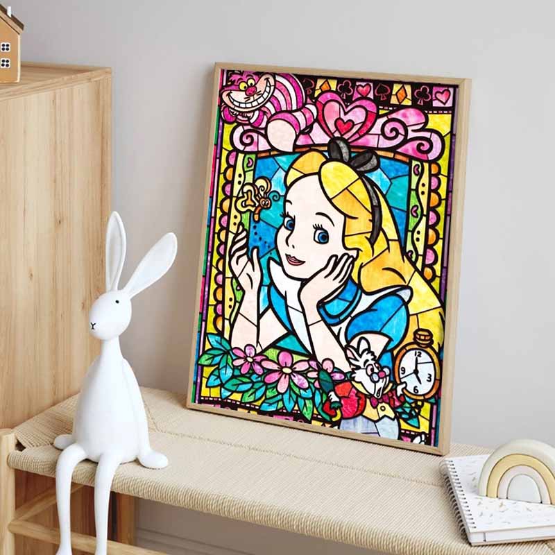 Disney Diamond Painting Alice in Wonderland Stained Glass Artwork Cute DIY Rhinestone Mosaic Cross Stitch Kit Embroidery Gift Home Decor