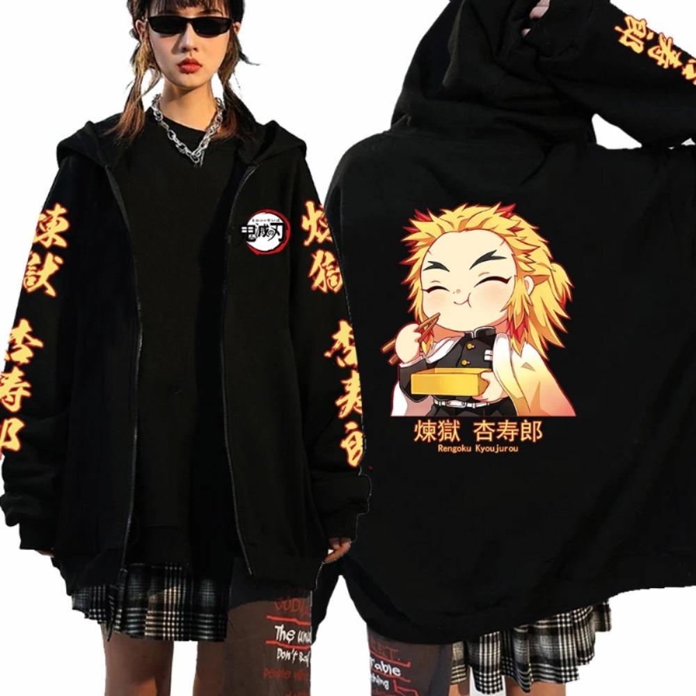 Anime Devil Killer Kamado Nezuko Printed Zipper Hooded Sweatshirt Autumn/Winter Fashion Casual Jacket Coat